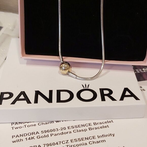 Authentic Pandora Essence Sterling Silver & 14k Gold Bracelet 596003-20 7.9" - Picture 11 of 12